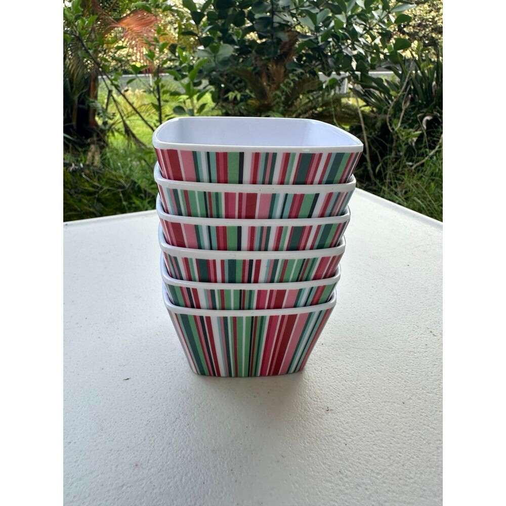 Set of 6 Stephan Roberts Home Holiday Christmas Cheer Stripe Melamine Mini Bowls